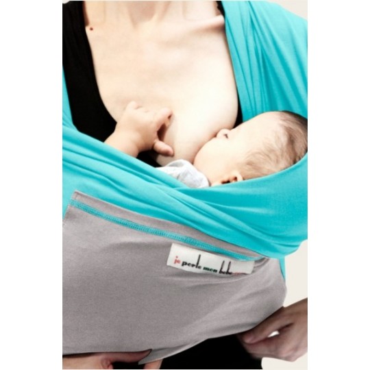 Je Porte Mon Bébé (JPMBB) Echarpe de Portage Turquoise Gris Clair