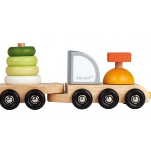 Train à tirer - Janod - JURATOYS - 3 wagons - 16 pièces - Jouet en bois - Jeux - Jouets