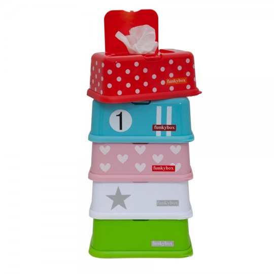 Boîte à Lingettes Funkybox Blanche Avec Petites Étoiles Grises - Distributeur Pratique