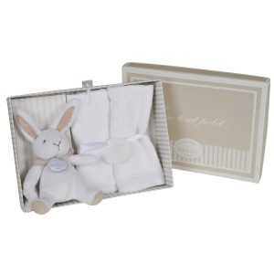coffret 2 langes avec doudou lapin bonbon