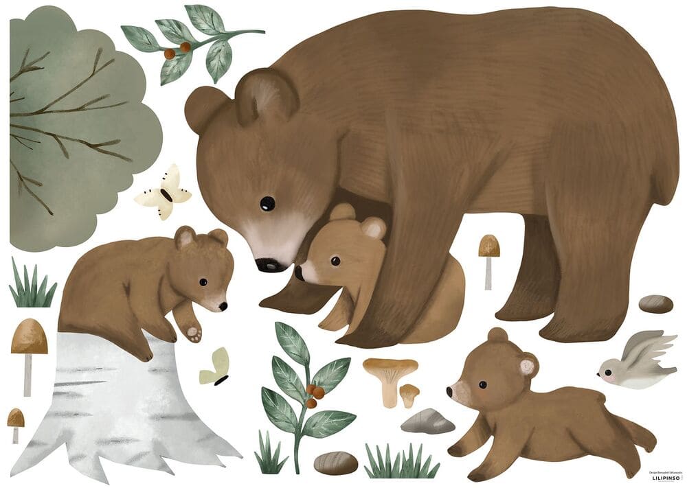 image stickers bébé famille ours